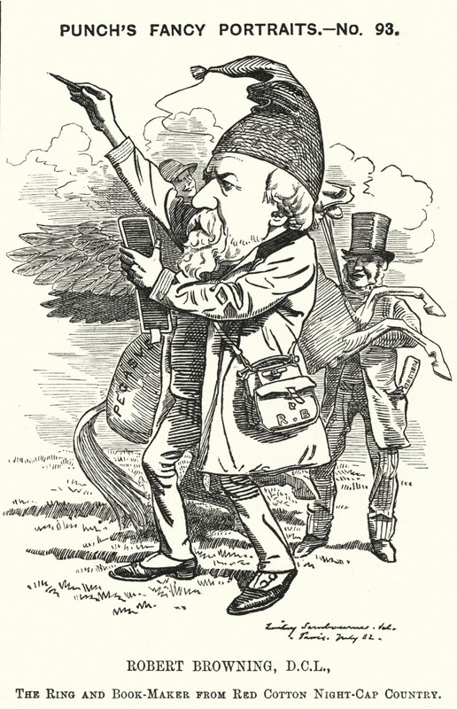 Punch karikatür: Robert Browning, İngiliz şair ve oyun yazarı (gravür) by Edward Linley (after) Sambourne
