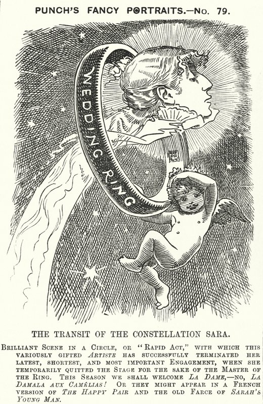 Punch karikatür: Sarah Bernhardt, Fransız aktris (gravür) by Edward Linley (after) Sambourne
