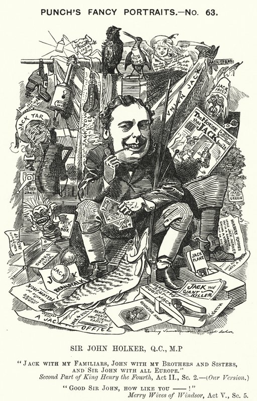 Yumruk karikatür: Sir John Holker, İngiliz avukat ve politikacı (gravür) by Edward Linley (after) Sambourne