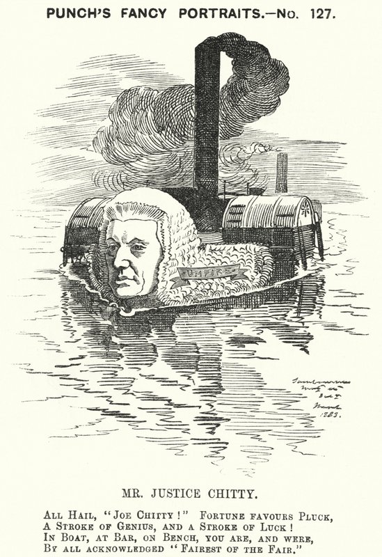 Yumruk karikatür: Sir Joseph William Chitty, İngiliz yargıç, Liberal politikacı ve sporcu (gravür) by Edward Linley (after) Sambourne