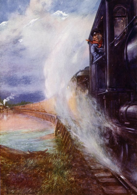 Kanada, Grand Trunk Pacific Demiryolu üzerinde Skeena Nehri boyunca geçen tren (renkli taş) by Edward Parick Kinsella