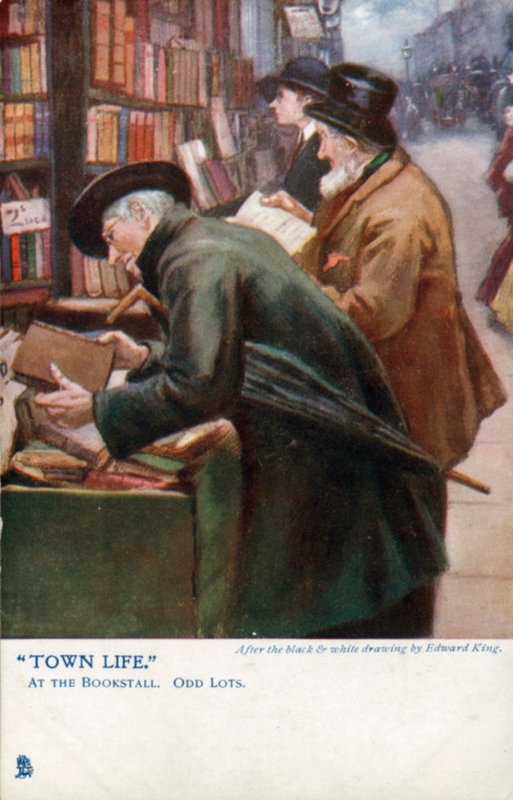 Town Life: bir kitap tezgahında gezinen müşteriler (renkli lito) by Edward R. King