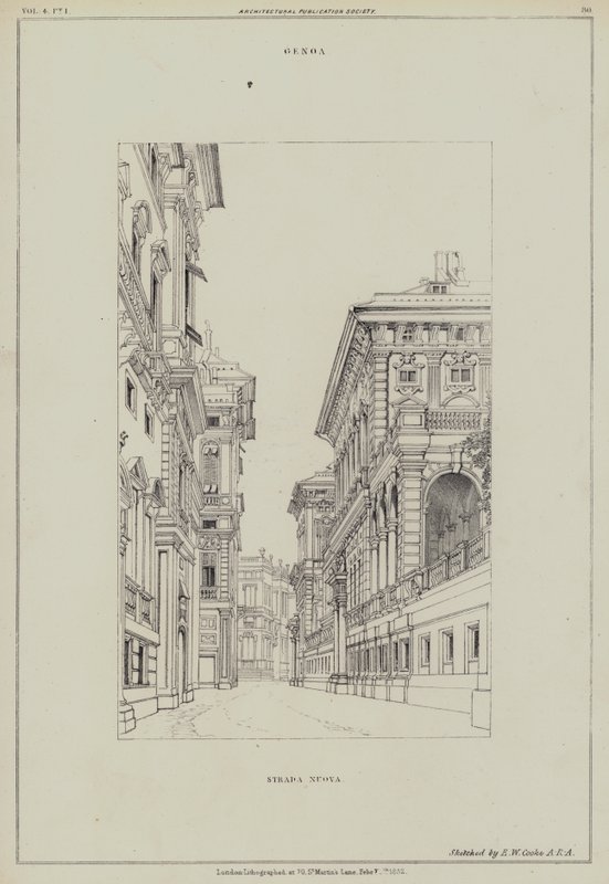 Strada Nuova, Cenova, İtalya (lito) by Edward William (after) Cooke