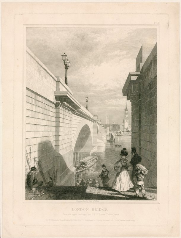 New London Bridge from the upper landing of the steps near Tooley Street  by Edward William Cooke