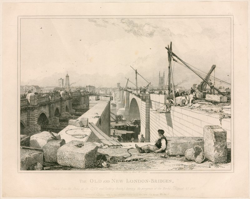 ಹಳೆಯ ಮತ್ತು ಹೊಸ ಲಂಡನ್ ಸೇತುವೆಗಳು, 1830 ಟರ್ಕ್ by Edward William Cooke