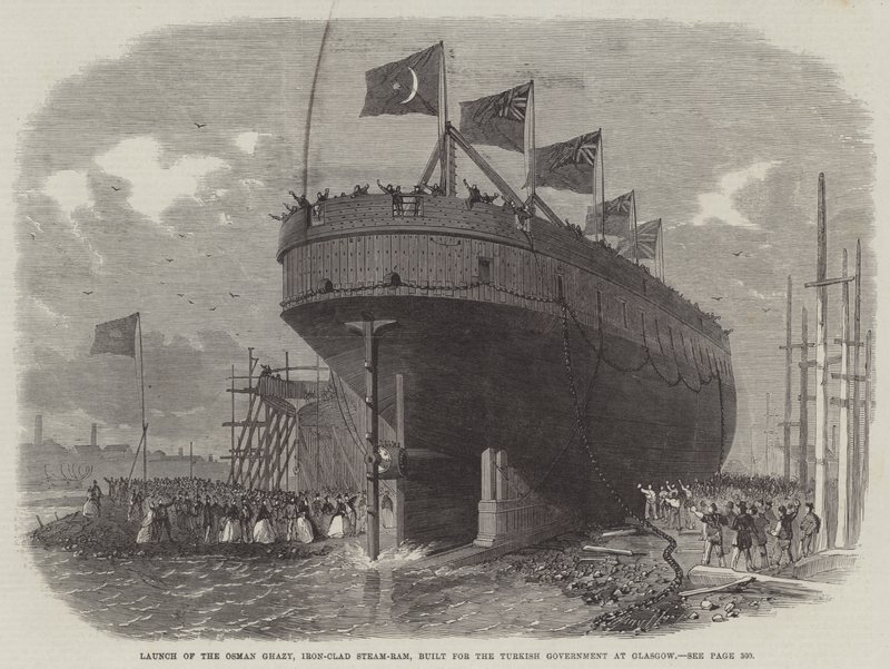 Türk Hükümeti için Glasgow'da inşa edilen Demir Kaplı Buharlı Koç Osman Ghazy'nin lansmanı by Edwin Weedon