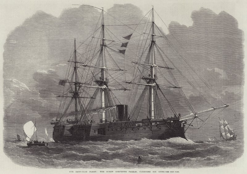 Altı Silah taşıyan Demir Kaplı Filomuz Vidalı Corvette Pallas by Edwin Weedon