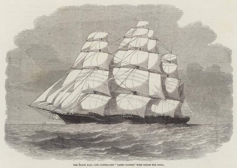 Black Ball Line Clipper-Gemisi James Baines, Hindistan için Birlikler ile by Edwin Weedon