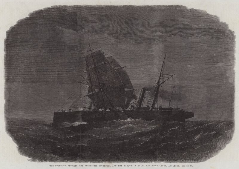 Buharlı Gemi Liverpool ile Point Lynas, Anglesea'deki Barque la Plata arasındaki Çarpışma by Edwin Weedon