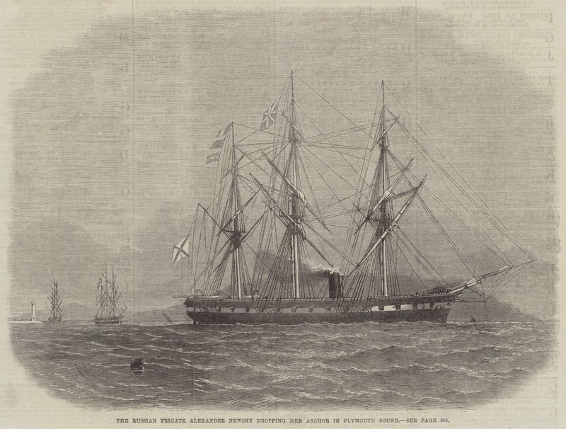 Rus Fırkateyni Alexander Newsky, Çapasını Plymouth Sound
