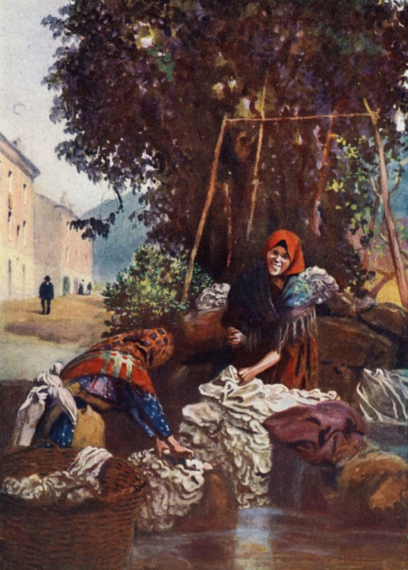 Korsika: Çamaşır yıkayan kadın (renkli taş) by Edwin Arthur Norbury