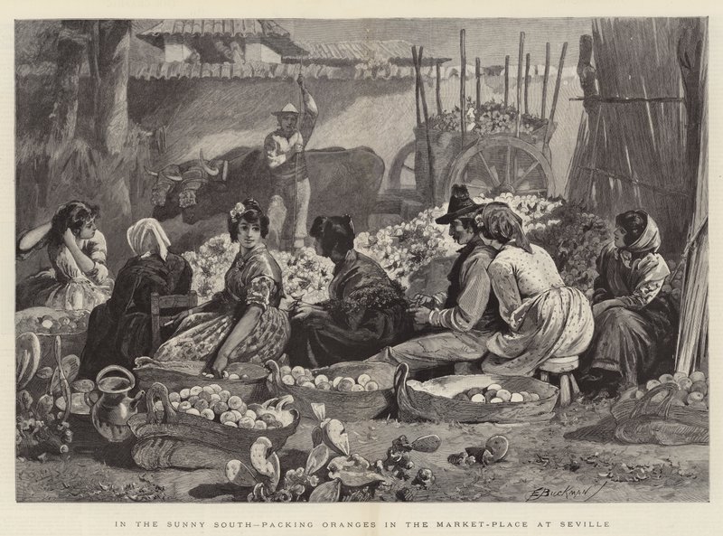 Güneşli Güney'de, Sevilla'daki Pazar Yerinde Portakal Paketleme by Edwin Buckman