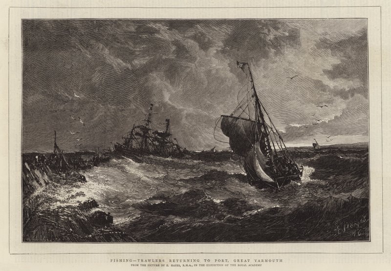 Balık Tutma, Büyük Yarmouth Limanına Dönen Trol Gemileri by Edwin Hayes