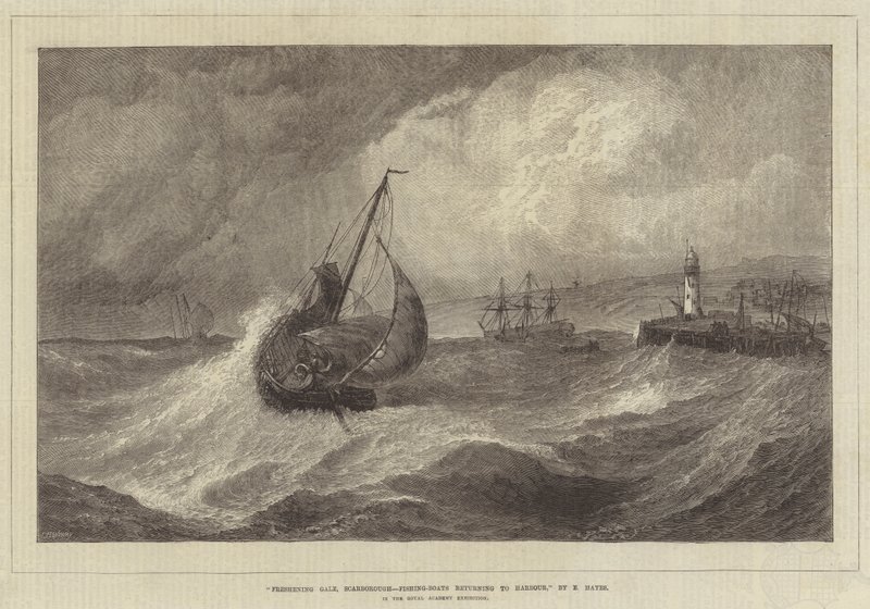 Ferahlatıcı Gale, Scarborough, Limana Dönen Balıkçı Tekneleri, Kraliyet Akademisi Sergisinde by Edwin Hayes