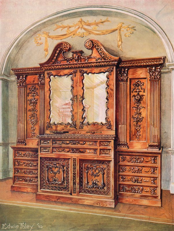 Oyma Kapalı Maun Kitaplık -- Chippendale Tarzı -- Fransız Etkisi by Edwin John Foley