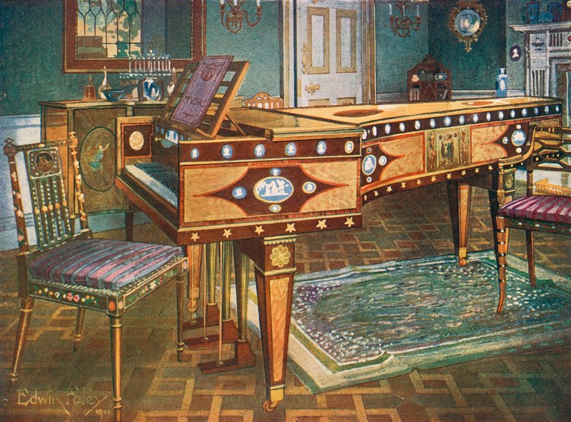 Geç Onsekizinci Yüzyıl Dekoratif Mobilya. Wedgwood Plaketleri, Ormolu Mounts, Panel ve Stars ile Satenwood ve Maun Kakma Piyanoforte, Manuel Godoy tarafından 1796