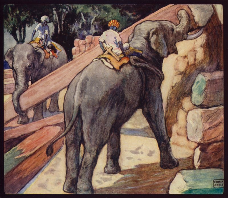Tik (renkli taş) yığan filler by Edwin Noble