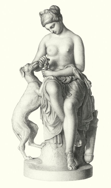 Kraliçe'nin elindeki RJ Wyatt'ın heykelinden E Roffe tarafından oyulmuş Avcı Kadın (gravür) by Edwin Roffe