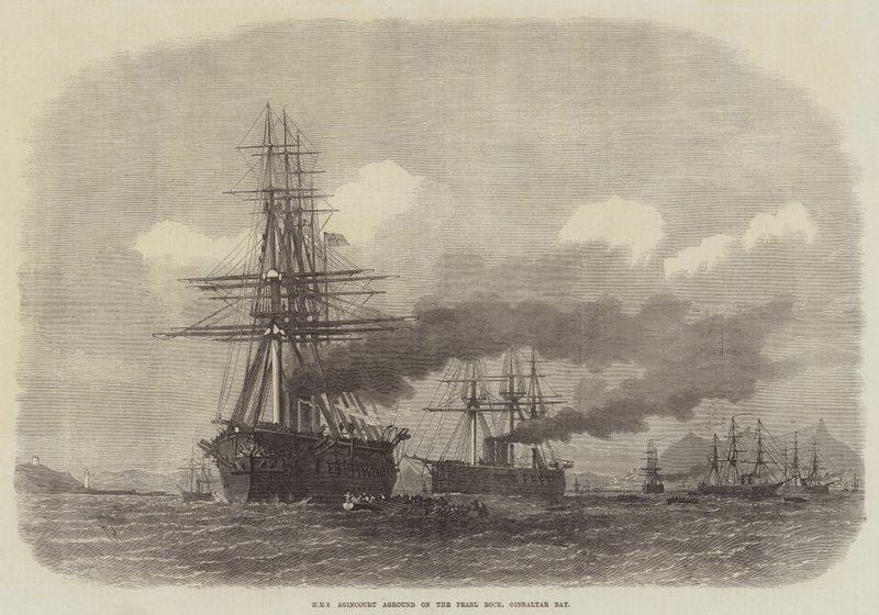 HMS Agincourt aground on the Pearl Rock, Gibraltar Bay  by Edwin Weedon
