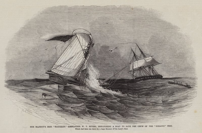 Majestelerinden Brig Nautilus, Komutan WT Rivers, Horatio Brig Mürettebatını kurtarmak için bir Tekne gönderiyor by Edwin Weedon