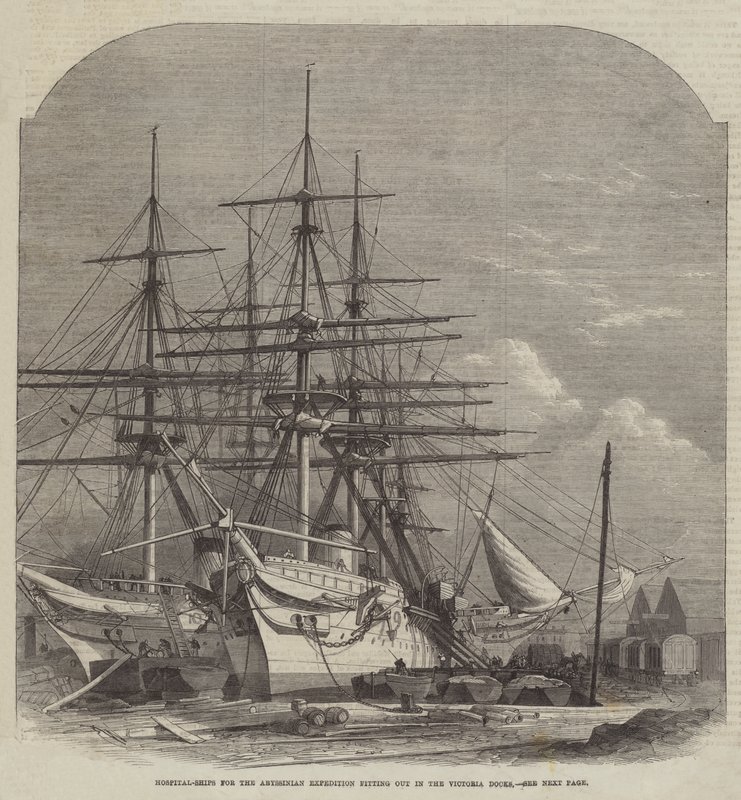 Victoria Rıhtımlarında kurulan Habeş Seferi için Hastane Gemileri by Edwin Weedon