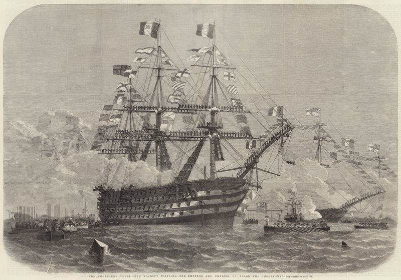Cherbourg Fetes, Majesteleri İmparatoru ve İmparatoriçeyi Bretagne Gemisinde ziyaret ediyor by Edwin Weedon