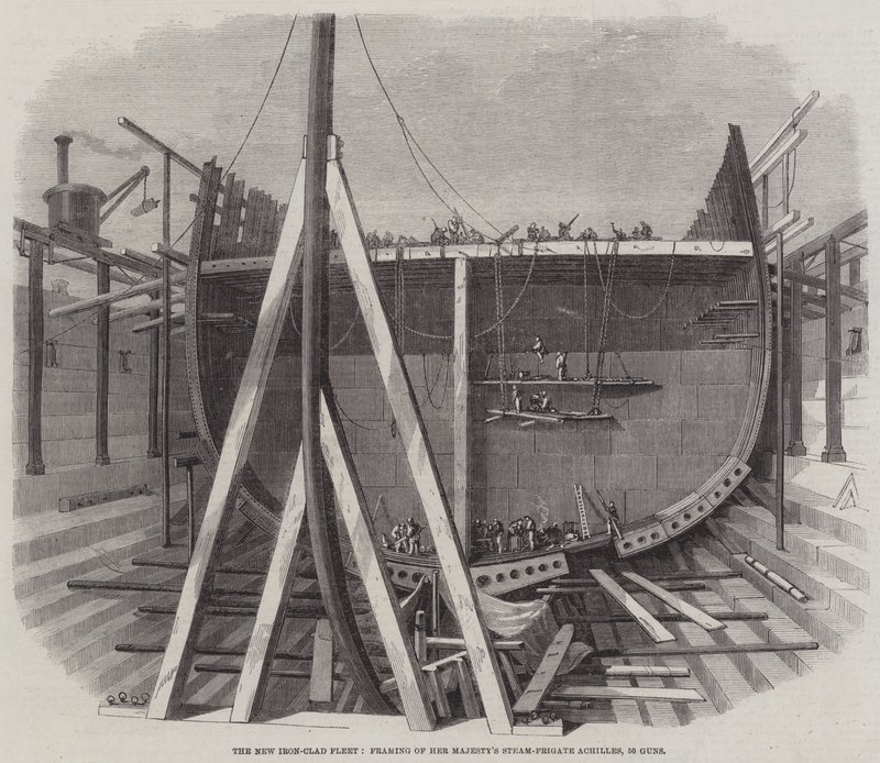 Yeni Demir Kaplı Filo, Majestelerinin Buharlı Fırkateyn Aşillerinin çerçevelenmesi, 50 Silah by Edwin Weedon