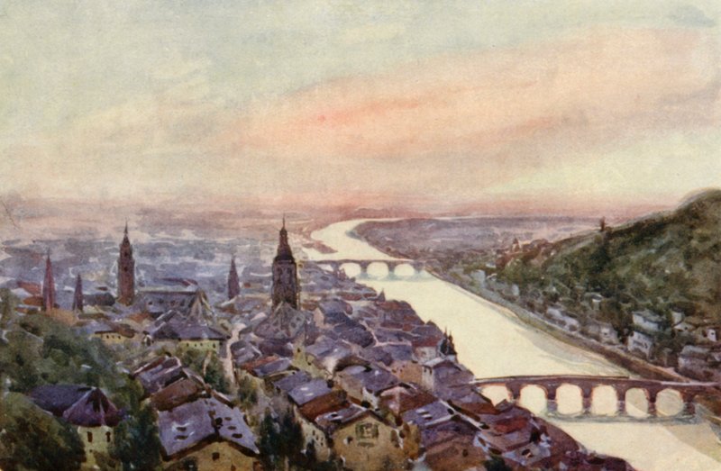 Ren Nehri: Heidelberg ve Neckar (renkli taş baskı) by Effie Jardine