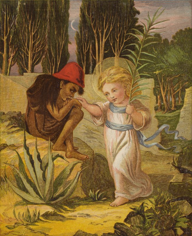 Işıltılı bir taç (renkli taş) takan küçük, gülümseyen bir çocuk by Eleanor Fortescue Brickdale