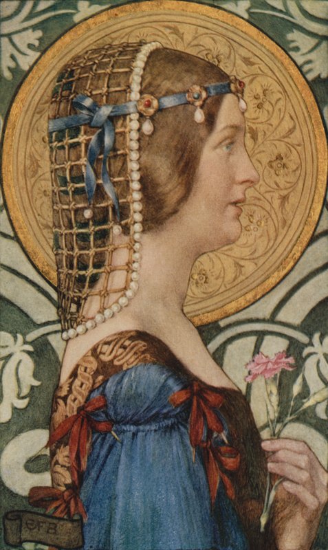 O Küçük Başını Soluk Altın Bir Arka Plan Üzerine Boyansaydı (renkli lito) by Eleanor Fortescue Brickdale