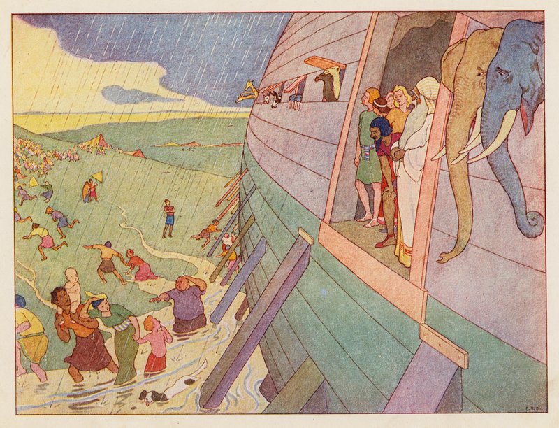 Nuh#39;un Gemisi: Yağmur (renkli litho) by Elmer Boyd Smith