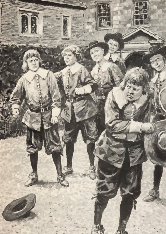 Isaac Newton (solda), okul zorbasını yeni dövmüş by English School
