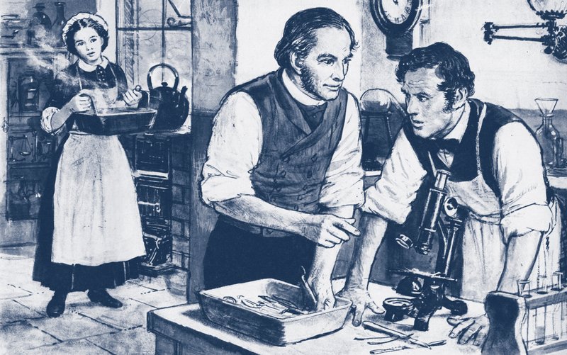 Joseph Lister yıkanmamış cerrahi aletler üzerinde mikropları gösteriyor by English School