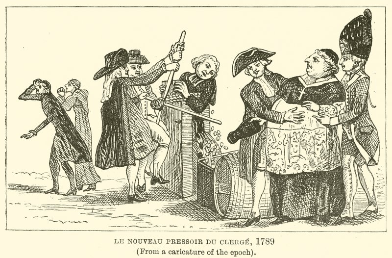 Le Nouveau Pressoir du Clerge, 1789, (Dönemin bir karikatüründen) by English School