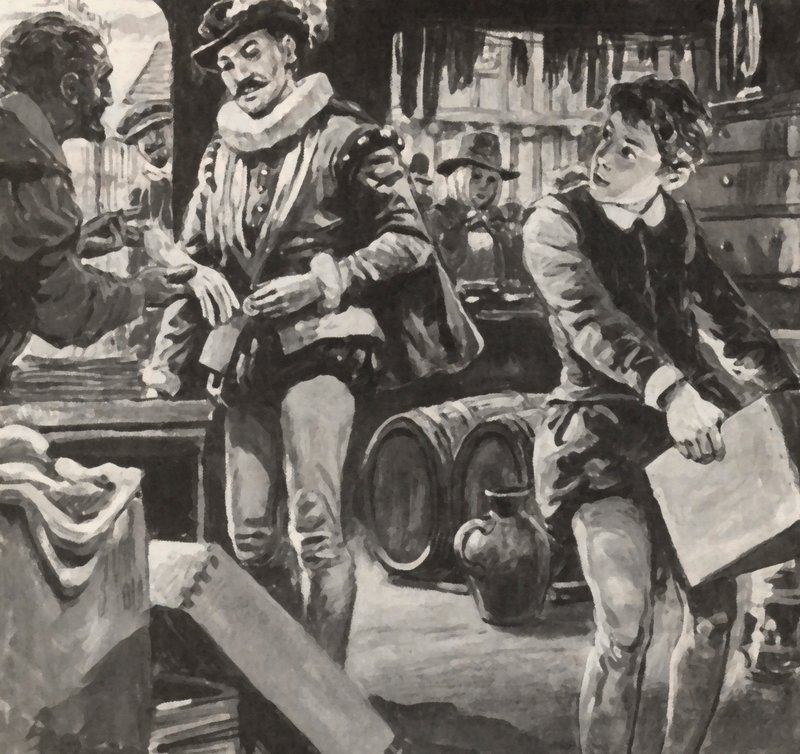 William Shakespeare çocukken babasına dükkanda yardım ederken by English School