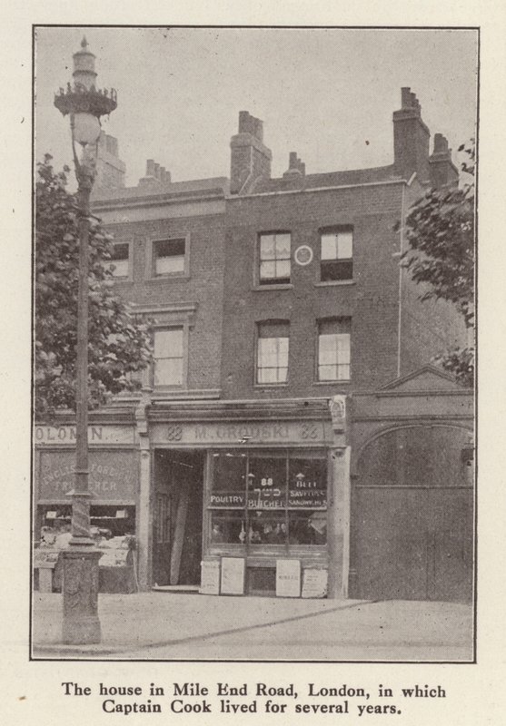 88 Mile End Road, Londra, İngiliz kaşif Kaptan James Cook'un 1764'ten ölümüne kadar yaşadığı ev (s/b fotoğraf) by English Photographer