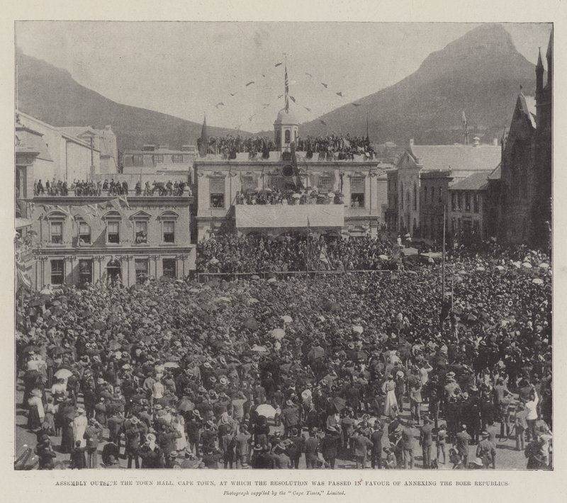 Boer Cumhuriyetlerini İlhak Etmek Lehine Kararın alındığı Cape Town Belediye Binası dışındaki Meclis by English Photographer