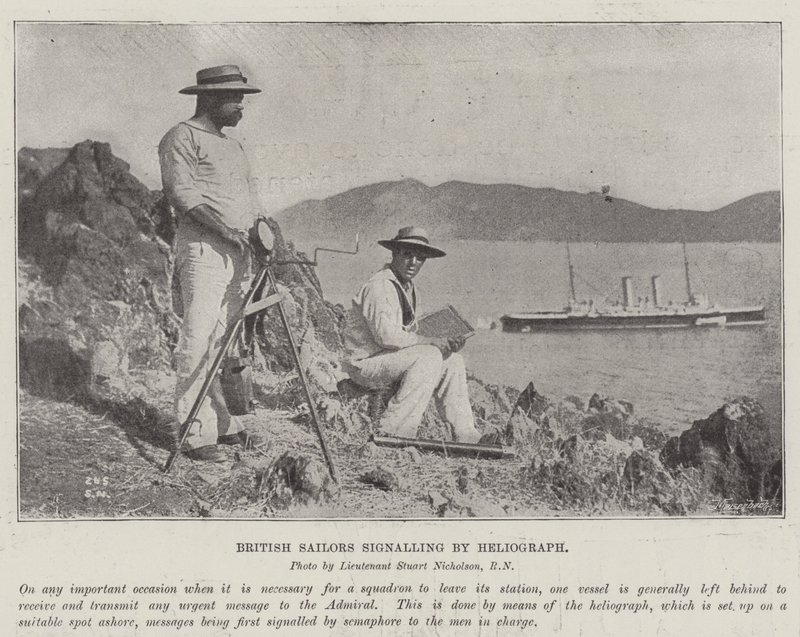 Heliograph tarafından sinyal veren İngiliz Denizciler by English Photographer