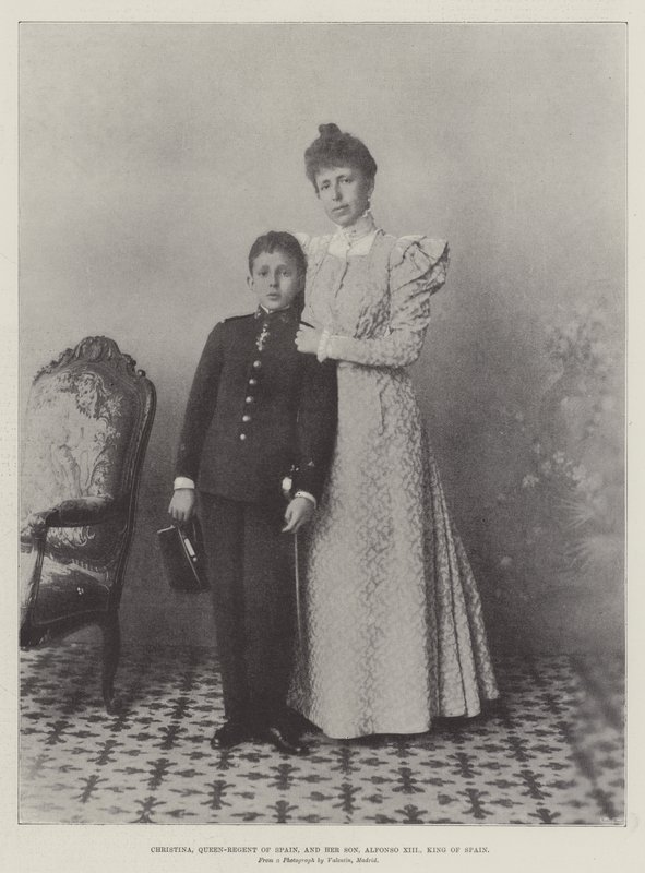 Christina, İspanya Kraliçesi ve Oğlu, İspanya Kralı Alfonso XIII by English Photographer