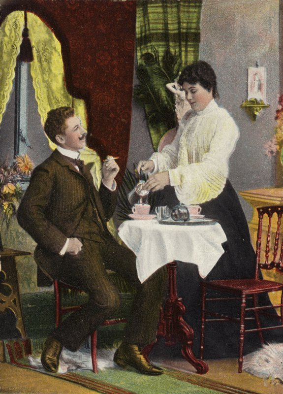 Çift birlikte çay içiyor (chromolitho) by English Photographer