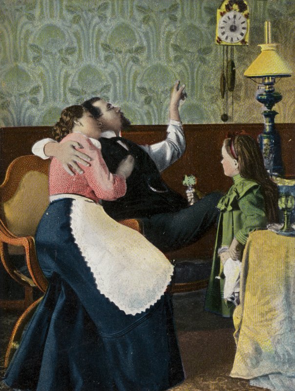 Küçük çocukları (chromolitho) ile zamana bakan çift by English Photographer
