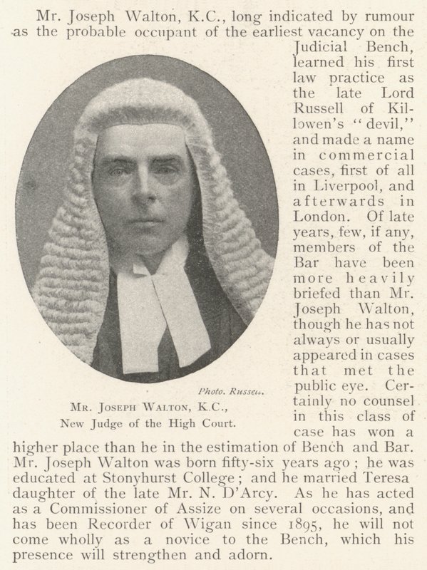 Bay Joseph Walton, KC, Yüksek Mahkemenin Yeni Hakimi by English Photographer