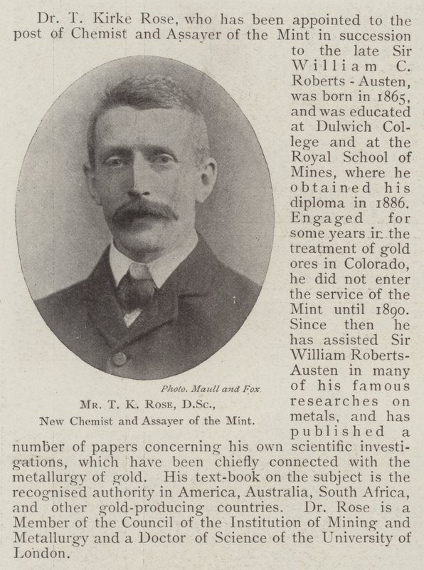 Mr TK Rose, DSc, New Chemist ve Mint Assayer by English Photographer
