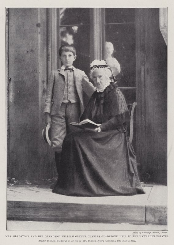 Bayan Gladstone ve Torunu William Glynne Charles Gladstone, Hawarden Malikanelerinin Varisi by English Photographer