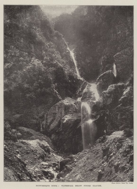 Pitoresk Hindistan, Pindri Buzulu'nun altındaki Şelale by English Photographer