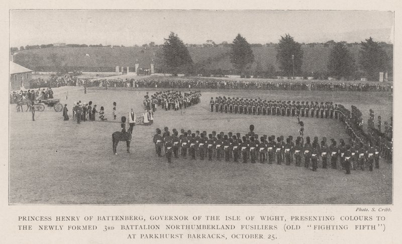 Battenberg Prensesi Henry, Wight Adası Valisi, Parkhurst Kışlasında Yeni Kurulan 3. Tabur Northumberland Fusiliers