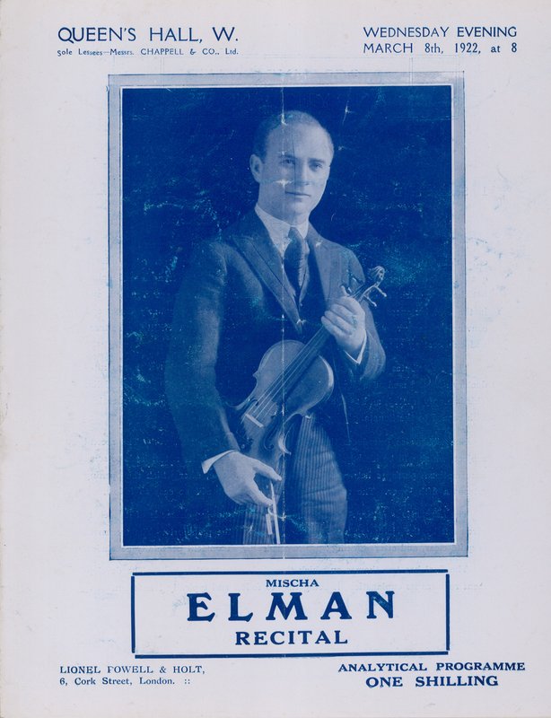 Mischa Elman Resital Programı, Queens Hall, 8 Mart 1922 by English Photographer