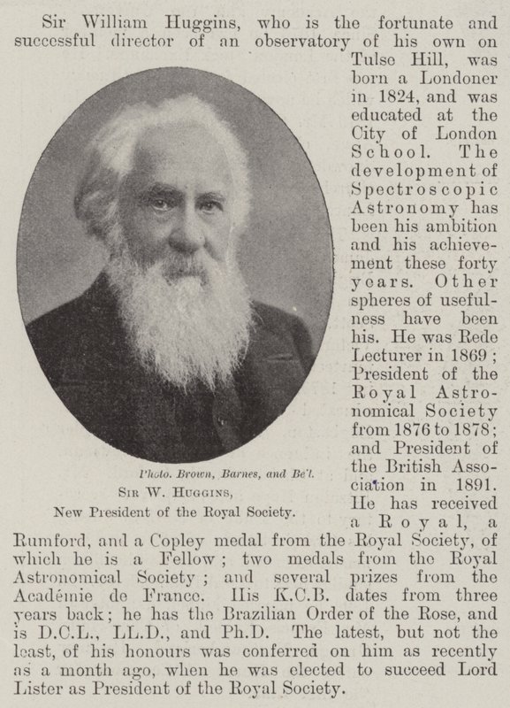 Sir W Huggins, Kraliyet Cemiyeti