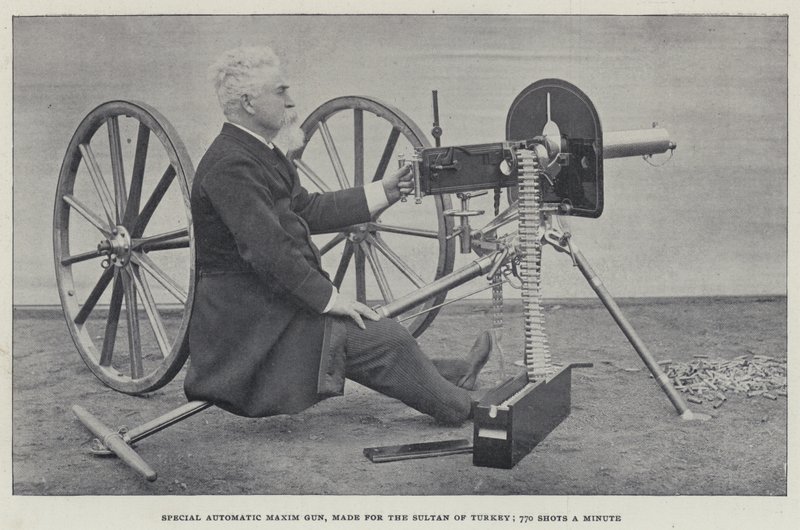 Türkiye Sultanı için Özel Otomatik Maxim Silahı, Dakikada 770 Atış (s/b fotoğraf) by English Photographer