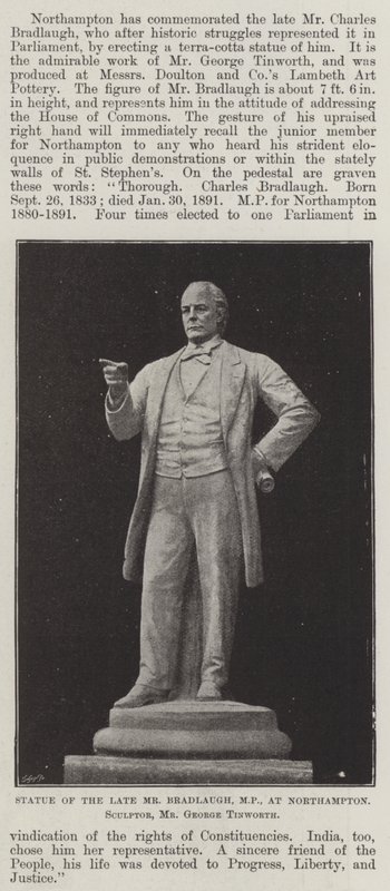 Merhum Bay Bradlaugh, MP, Northampton, Heykeltıraş, Bay George Tinworth